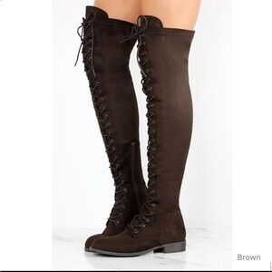 Women's Brown Over-the-Knee Lace-Up Boots